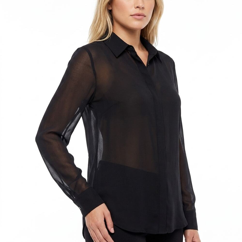 Guess Pleated Collared Chiffon Lightweight Button-Up Shirt Women Size M